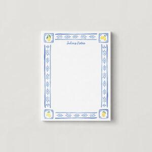 Lemons And Blue Patterned Border Personalized Notepad