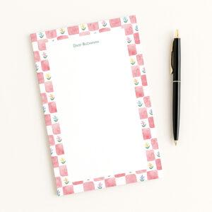 Checkerboard Border Floral Personalized Notepad