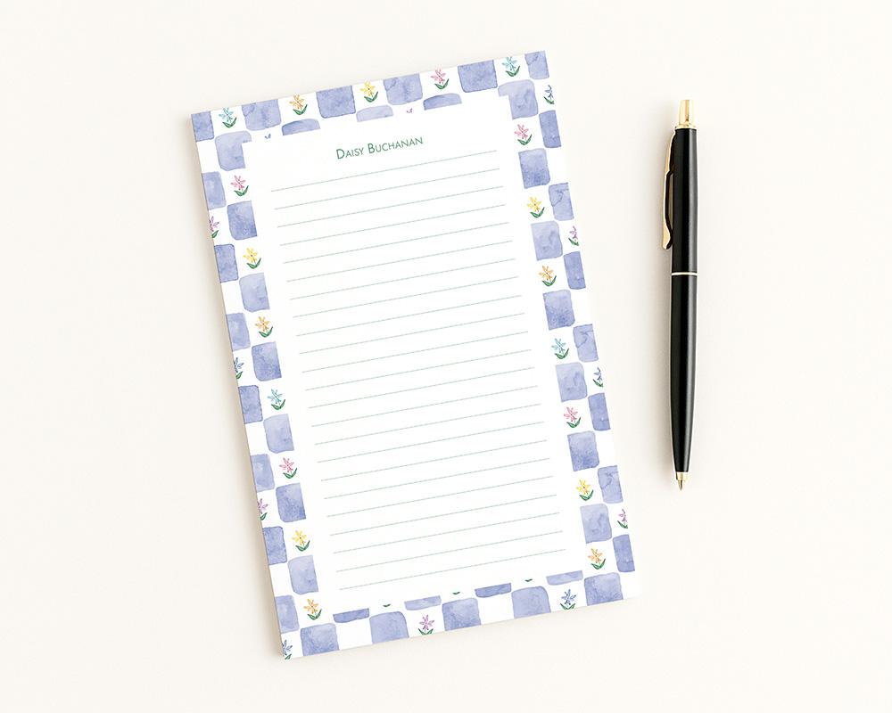 Checkerboard Border Floral Personalized Notepad - Image 2