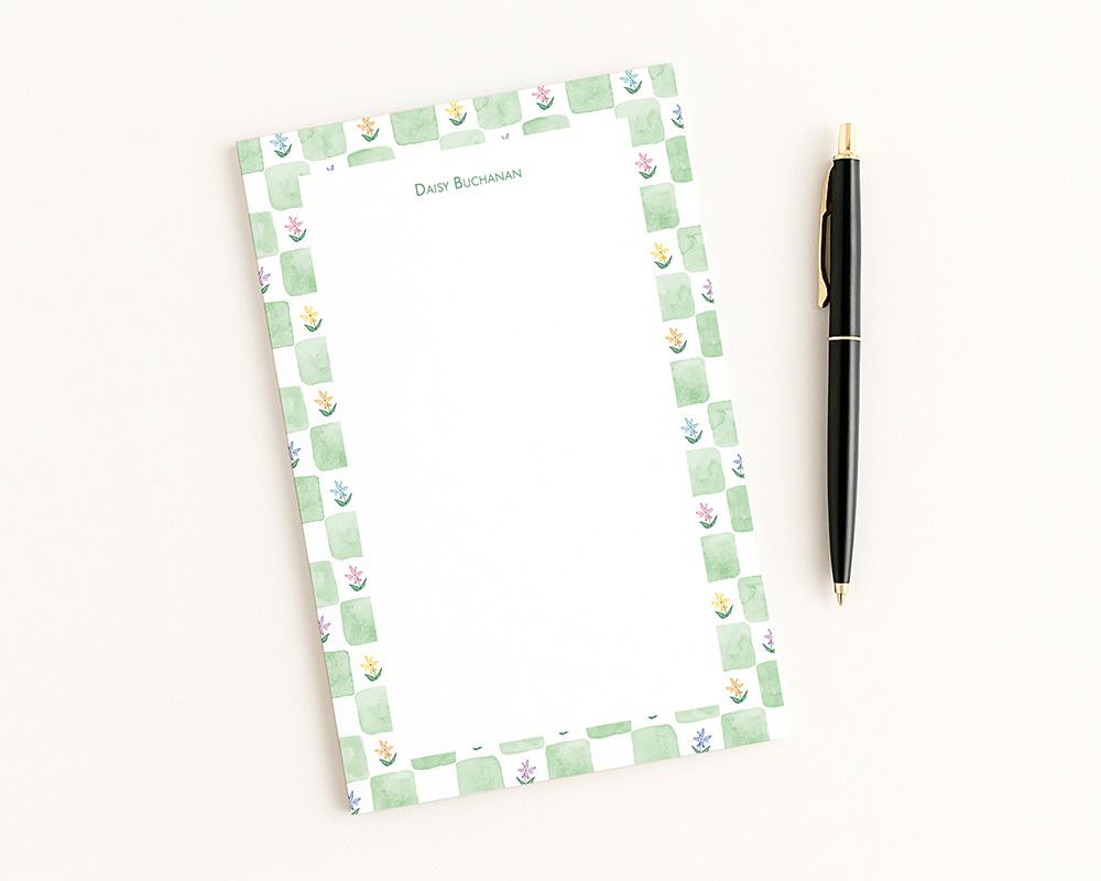 Checkerboard Border Floral Personalized Notepad - Image 3