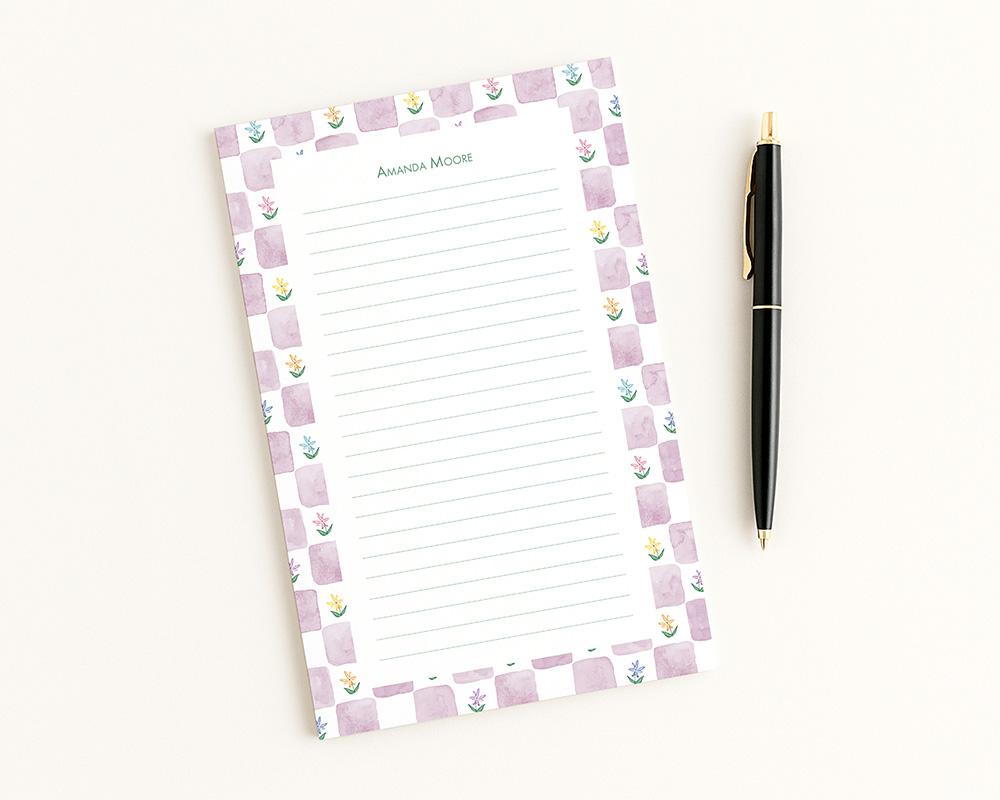 Checkerboard Border Floral Personalized Notepad - Image 4