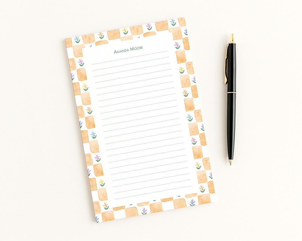 Checkerboard Border Floral Personalized Notepad - Image 5