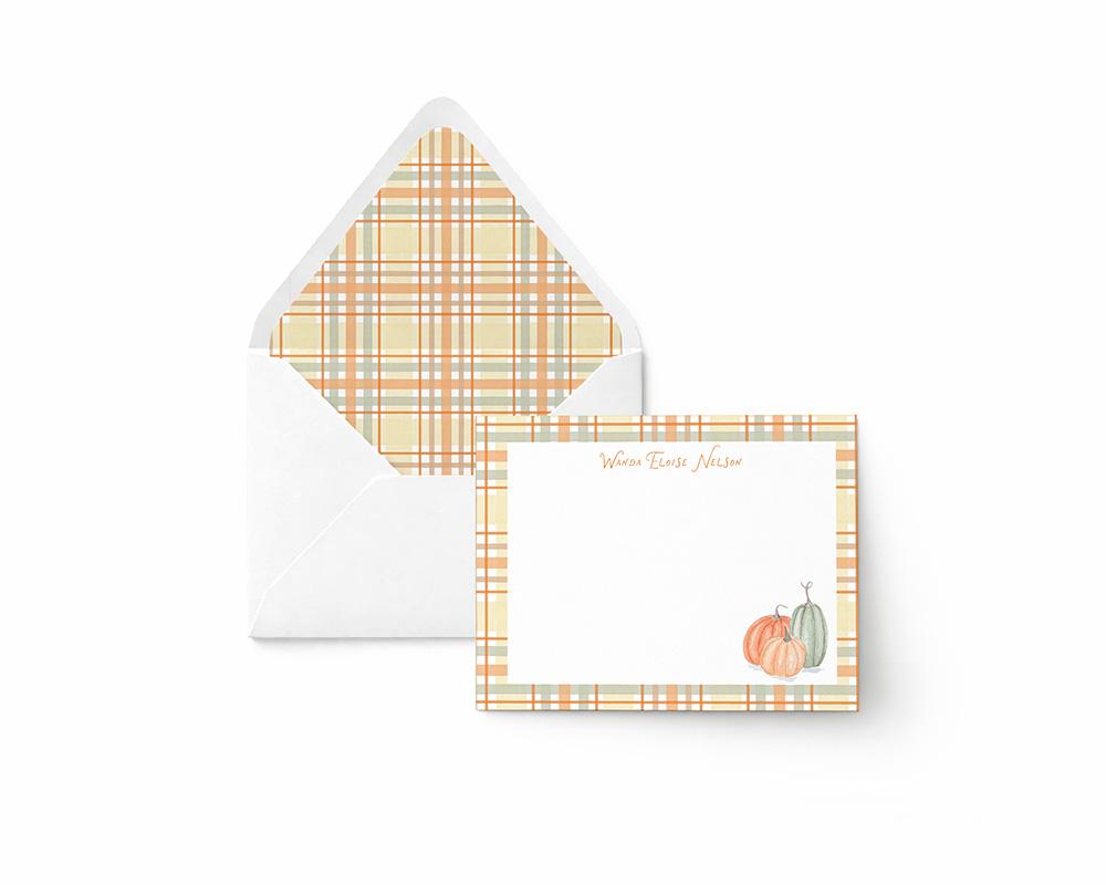 Autumn Personalized Stationery Set With Pumpkins And Plaid Border - Image 3