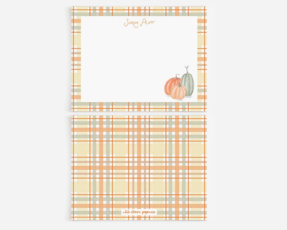 Autumn Personalized Stationery Set With Pumpkins And Plaid Border - Image 2