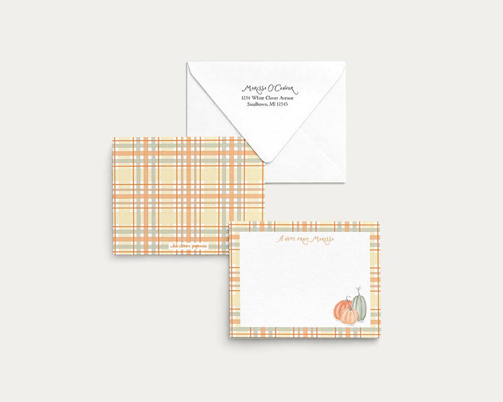 Autumn Personalized Stationery Set With Pumpkins And Plaid Border - Image 4