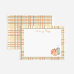 Autumn Personalized Stationery Set With Pumpkins And Plaid Border