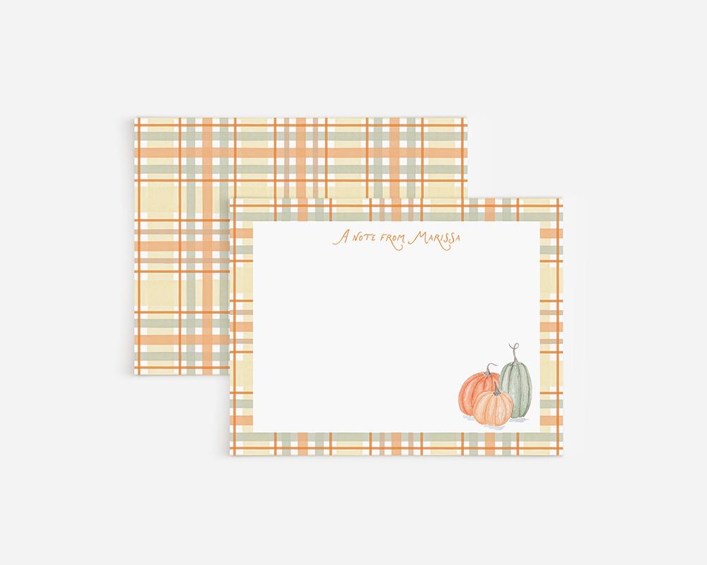 Autumn Personalized Stationery Set With Pumpkins And Plaid Border
