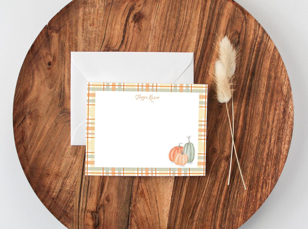 Autumn Personalized Stationery Set With Pumpkins And Plaid Border - Image 5