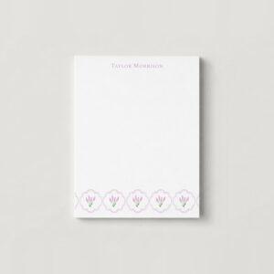 Purple Flowers And Scallops Personalized Notepad