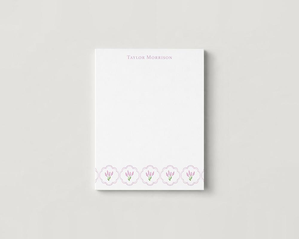 Purple Flowers And Scallops Personalized Notepad
