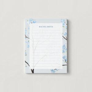 Blue Floral Trees Personalized Notepad