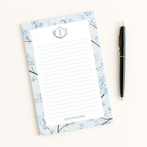 Blue Floral Trees Monogrammed Personalized Notepad