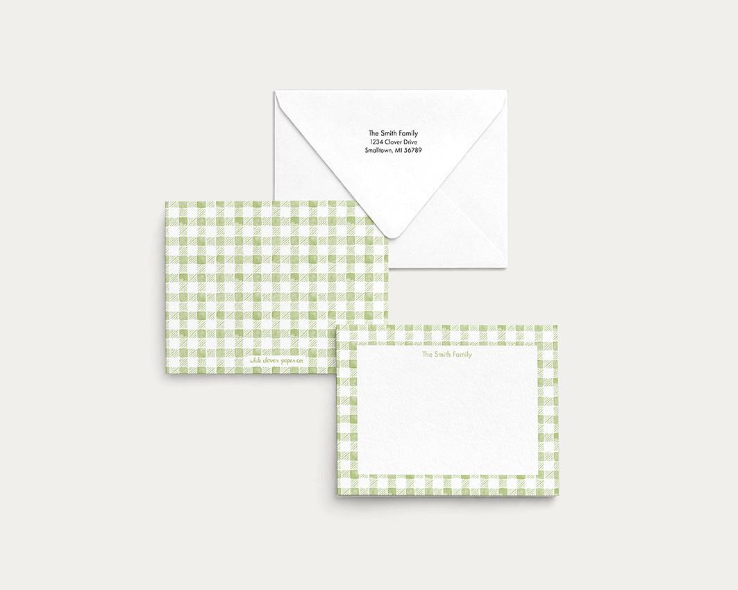 Watercolor Gingham Pattern Personalized Stationery Set - Image 4