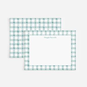 Watercolor Gingham Pattern Personalized Stationery Set