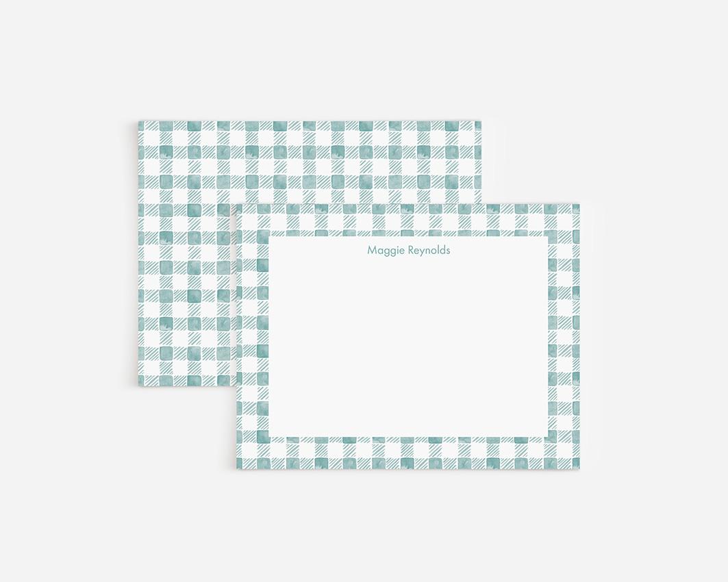 Watercolor Gingham Pattern Personalized Stationery Set
