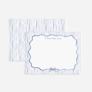 Personalized Stationery With Wavy Bow Border And Watercolor Stripes